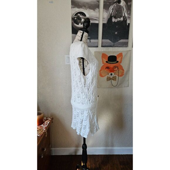 Heather B Crochet Belted Button Up Cardigan White Women's L - Picture 2 of 6